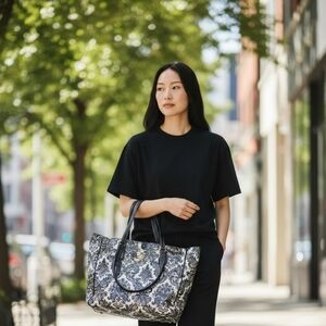 Anna Griffin Large Craft Tote Bag Coated Fabric Elegant Damask Design Shopper 💵